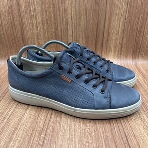 ECCO Soft 7 Sneakers Navy Blue Mens Size 10 Leather Perforated 430104-02058